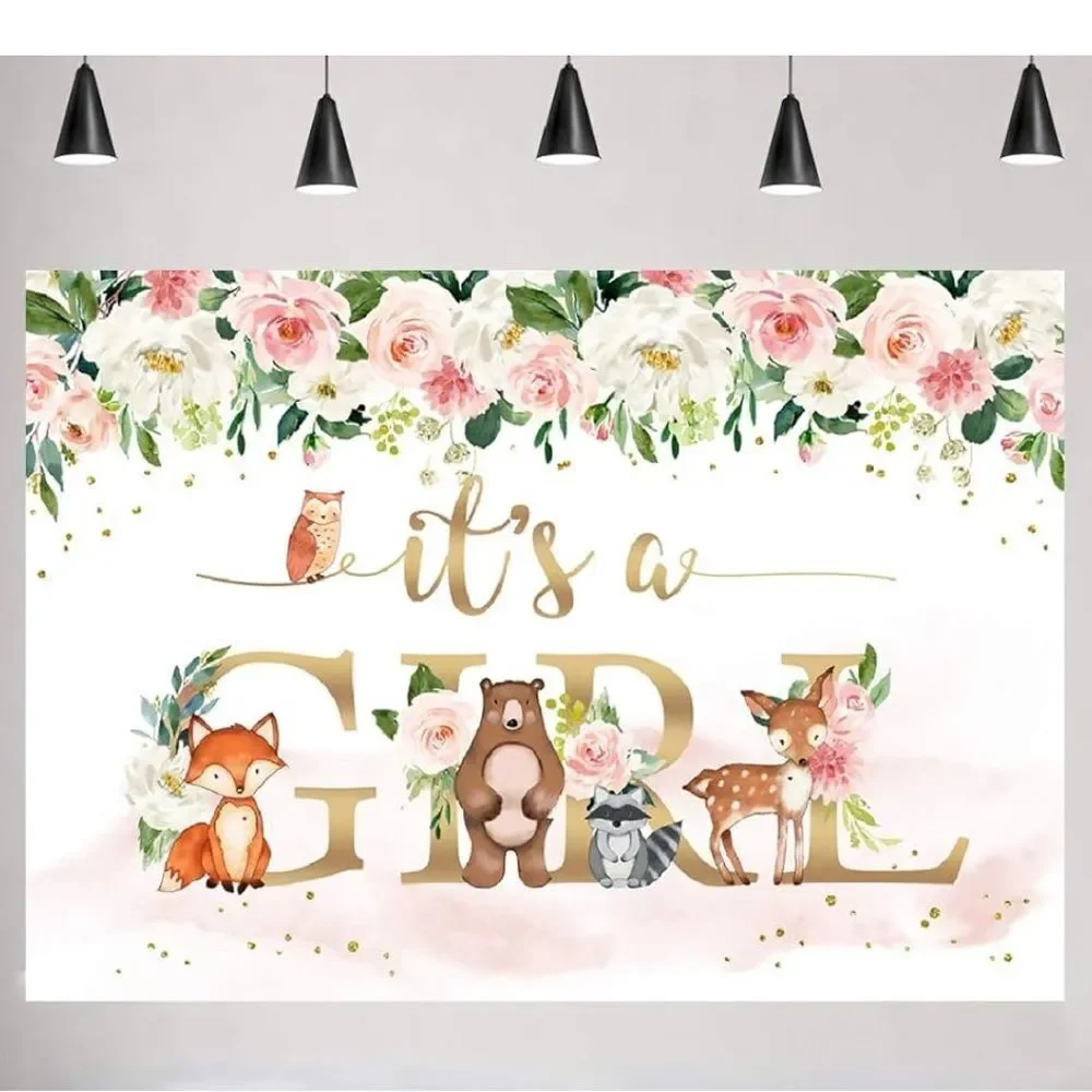 Floral Woodland “It’s a Girl” - Fabric backdrop brand new